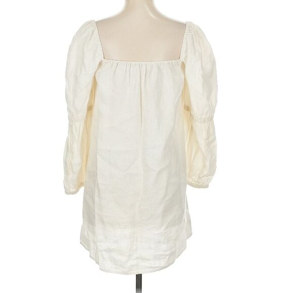 Reformation 100% Linen Winter White Long Sleeve Jerri Linen Dress Mini Small - Picture 4 of 11